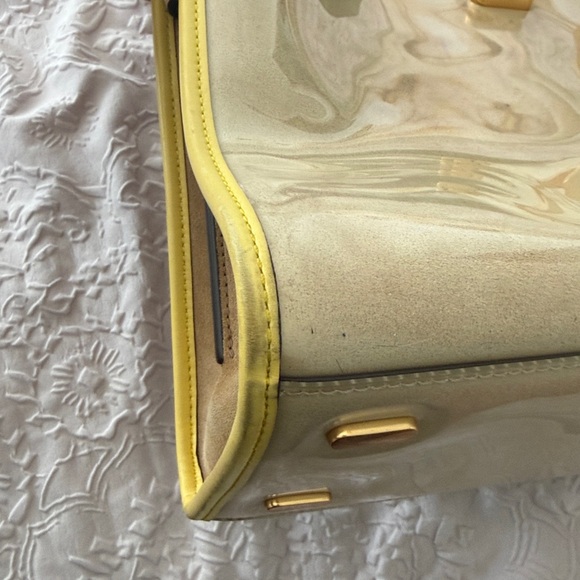 Tory Burch Lee Radziwill Raincoat Double Leather Bag Satchel Beige Yellow Bag - Picture 11 of 17